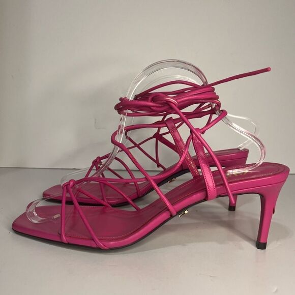 Zara Hot Pink Collection Metall Leather Mid-Heel Shoes Size 41 - Picture 6 of 7